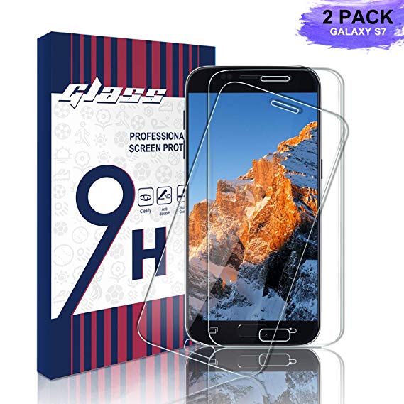 Youer Galaxy S7 Screen Protector, [2 Pack] Full Coverage Tempered Glass Screen Protector, 9H Hardness, Anti-Shatter, Ultra Clear, Bubble Free Screen Protector Film for Samsung Galaxy S7 (Transparent)