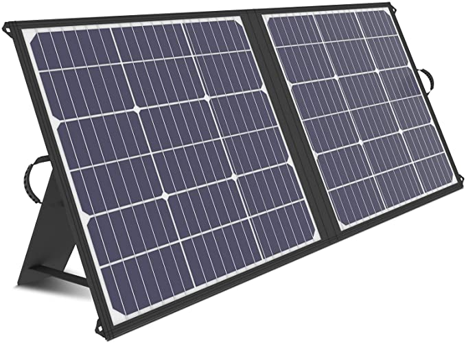 GOOLOO 100W Solar Panel Charger Portable 100 Watts Foldable, for Portable Power Station, Solar Generator, with Dual USB & 18V DC Output(10 Connectors) IPX4 Waterproof, for Outdoor Camping Van RV Trip