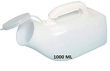 Plastic Male Urinal Bottle with snap-on cap (1000ml) - Graduated measurements, Easy Grip Handle