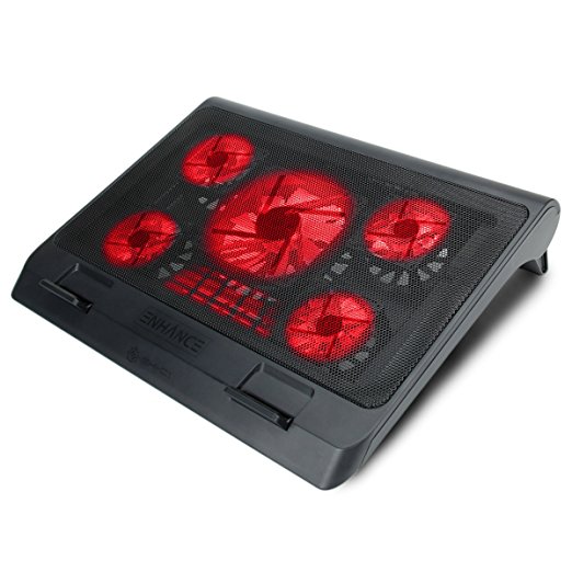 ENHANCE XL Gaming Laptop Cooler Pad with 5 Oversized LED Fans for Max Cooling , Adjustable Viewing Stand , 2 USB Ports for Data Transfer – fits 17 inch Notebooks from Alienware , ASUS , HP - RED