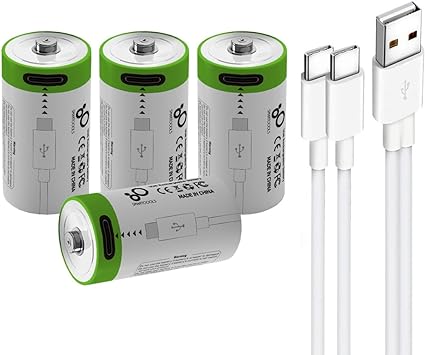 Lankoo Rechargeable CR123A Lithium ion Battery, High Capacity 3.7V 700mAh Rechargeable CR123A Battery, 1.5 H Fast Charge, 1200 Cycle with USB Type C Port Cable, Constant Output (4 Pack)