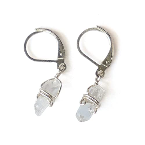 Genuine Quartz Earrings - Silver Clear Quartz - Natural Rock Crystal - Sterling Silver Plated Dangle Drop Earrings - April Birthstone - Gift for Her - Women’s Earrings