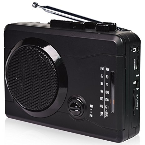 DigitNow!Cassette Tape To MP3 Converter Via USB& Audio to Cassette Recorder,Personal Cassette mp3 Converter,Cassette Player&Voice Recorder-Wireless AM/FM Radio with Stero Speaker in Earphone(Black)