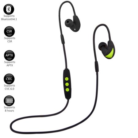SmartBB Bluetooth Headphones Bluetooth Earbuds V4.1 Wireless Sports Headsets Sweatproof Running Cycling Stereo Earphones Built-in Mic/APT-X for iPhone Samsung