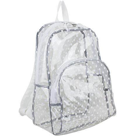 Eastsport Clear Backpack, Fully Transparent with Padded Straps, Clear/Printed White Dots