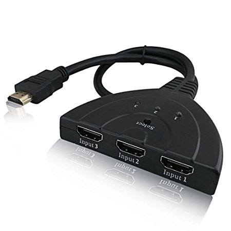 HDMI Splitter/ Switch, 3 Port with 1080P Fixed 3FT Pigtail Cable Supports 3D, HD Audio - [DAGO-Mart Quality Guarantee]