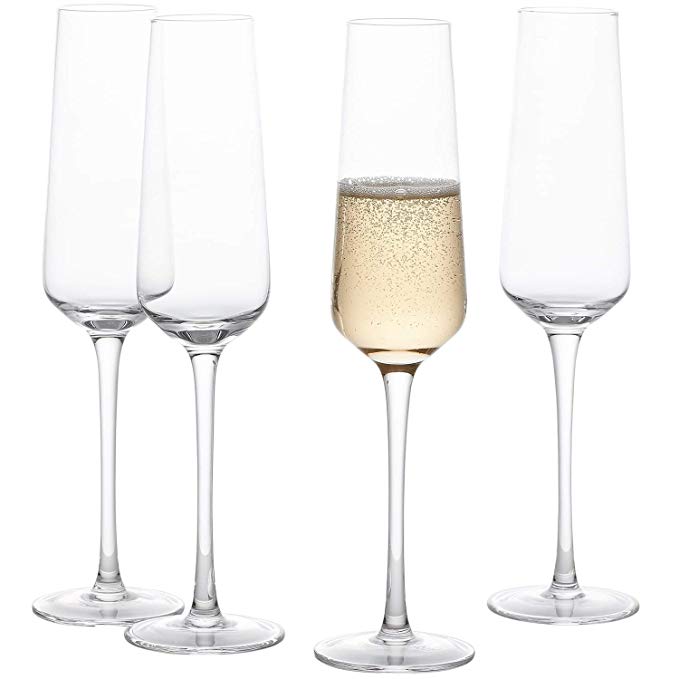 GoodGlassware Champagne Flutes (Set Of 4) 8.5 oz – Crystal Clear Clarity, Classic and Seamless Tower Design - Lead Free Glass, Dishwasher Safe, Quality Sparkling Wine Stemware Set