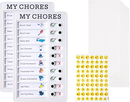 Chore Checklist Slider, 2 PCS My Chores Chart Checklist Chore Chart Memo Checklist Board Chores Chart for Kids with 6 Replaceable Blank Paper and 1 Bonus Sticker My Chores for Kids Form Good Habit