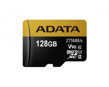 ADATA AUSDX128GUII3CL10-CA1 Premier One 128GB microSDXC UHS-II U3 Class10 V90 3D NAND Extreme 4K Ultra HD 275MB/s Read Micro SD Card with Adapter