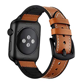 Aimtel 40mm Hybrid Rubber Leather Sports Bands Compatible with Sweat Proof Silicone Vintage Apple Watch Band iwatch Series 4 40mm, Series 1 2 3 38mm Nike Sport and Edition (Brown)