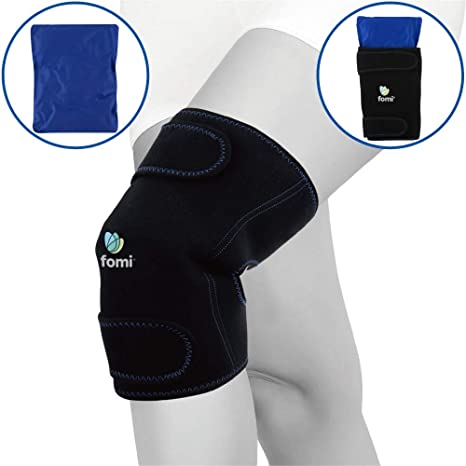 FOMI Knee Hot Cold Ice Wrap | Comfortable Compression Support | Pain Relief for Knee Surgery, Arthritis, Meniscus Tear, Bursitis, Sprains, Swelling, ACL, Sports Injuries | Flexible, Reusable Gel Pack