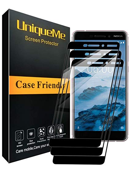 UniqueMe [3 PACK] Nokia 6 2018 / Nokia 6.1 Screen Protector, Full Coverage Tempered Glass Screen Protector Film Edge to Edge Protection Nokia 6.1 / Nokia 6 2018 - Black