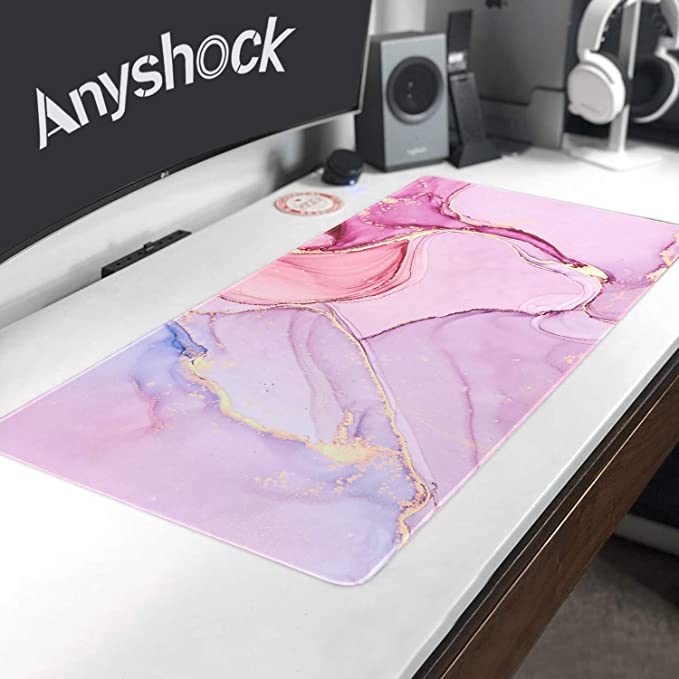 Anyshock Gaming Large Mouse Pad, Extended Mousepad XL XXL Keyboard Desk Mat Cheap Computer Laptop PC Pad with Stitched Edges Waterproof Non Slip Rubber Base (Pink Abstract Marble)