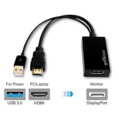 gofanco HDMI to DisplayPort 4K x 2K Converter with USB Power - for HDMI enabled systems to connect to DisplayPort monitors/displays