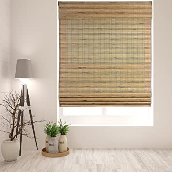 Arlo Blinds Cordless Tuscan Bamboo Roman Shades Blinds - Size: 46.5" W x 60" H, Cordless Lift System ensures Safety and Ease of use.