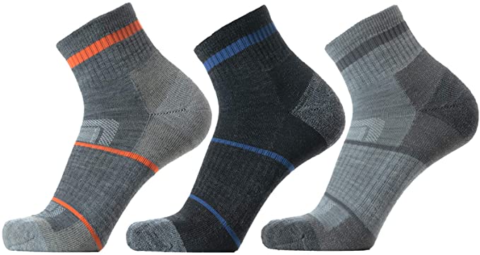 SOLAX 72% Women's Mens Merino Wool Hiking Socks, Outdoor Trail Crew Quarter Ankle Socks 3 Pack