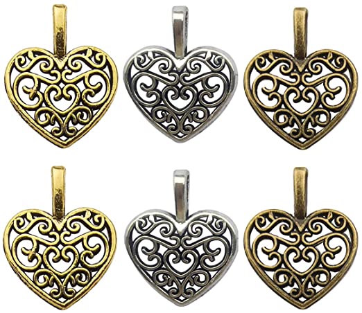 115pcs Antique Gold Silver Bronze Mixed Heart Charms Pendants for Jewelry Making Findings Accessory for DIY Bracelet Necklace (M251)