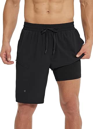 BALEAF Men's 9 Inch Swim Trunks with Compression Liner Long Board Shorts Swimwear 2 in 1 Quick Dry Swimming Trunks