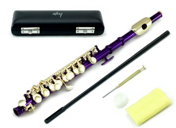 Sky Band Approved Orchid Purple Laquer with Gold Keys Piccolo Key of C with Hard Case, Cloth, Cleaning Rod, Joint Greasae and Screw Driver, Guarantee Top Quality Sound