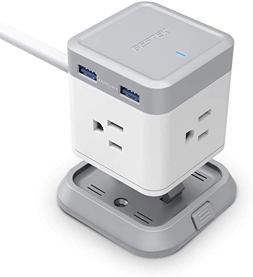 BESTEK Power Strip with USB, Vertical Cube Mountable Power Outlet Extender with 3 Outlets, 4 USB Ports, 5-Foot Extension Cord and Detachable Base for Easy Mounting