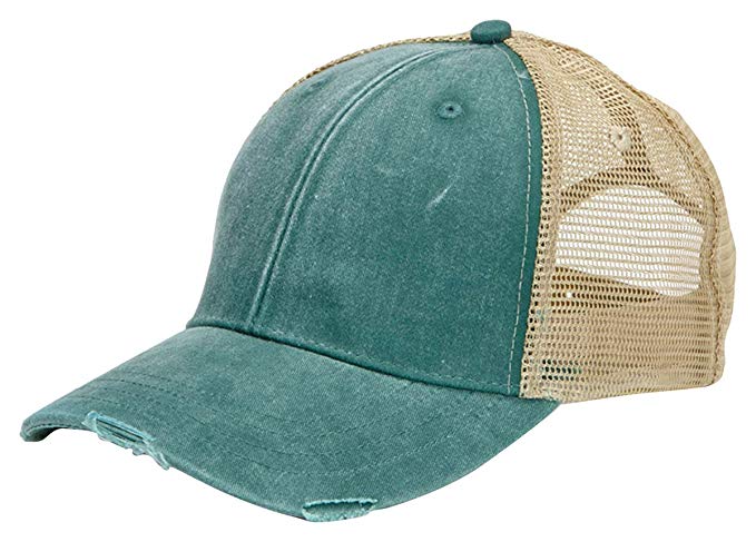 Adams 6-Panel Pigment-Dyed Distressed Trucker Cap OS Forest/Tan