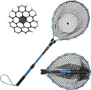 Goture Fishing Landing Net,Lightweight Portable Fishing Nets with Rubber Mesh,Retractable Fishing Net for Fish, Foldable Fish Landing Net,Fish Net for Fly, Kayak,Boat,Catfish,Bass, Trout Fishing