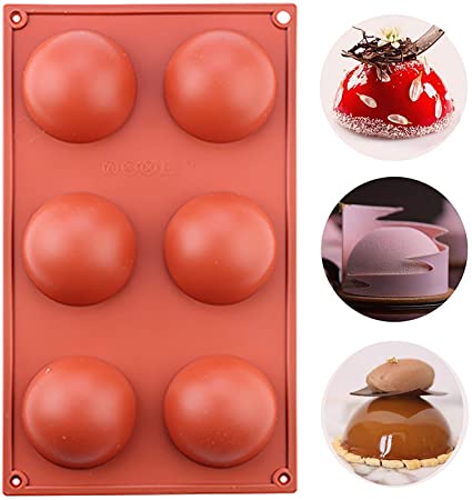 MOTZU Sphere Silicone Mold, 6 Holes Silicone Baking Mould for Mousse Cake, 3D Semicircle Baking Non-Stick Mould, Semi Sphere Dessert Moulds for DIY Chocolate Pastry Truffle Pudding Jelly Cheesecake