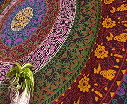 Popular Handicrafts Twin Hippie Tapestry, Hippy Mandala Bohemian Tapestries, Indian Dorm Decor, Psychedelic Tapestry Wall Hanging Ethnic Decorative Tapestry (54x84 inches) (Multi Color)