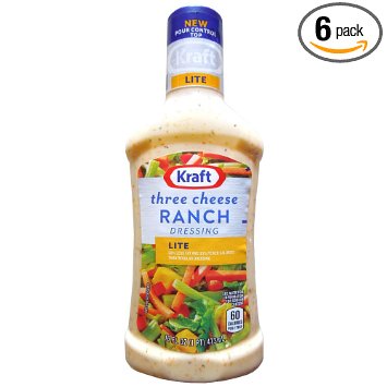 Kraft Light Three Cheese Ranch Reduced Fat Dressing, 16-Ounce Plastic Bottles (Pack of 6)