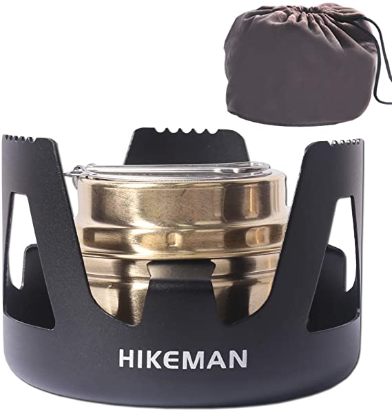 Hikeman Spirit Burner Lightweight Backpacking - Brass Ultra-Light Alcohol Stove For Hiking, Camping, BBQ, Picnic, Outdoor To Boil Water, Make Coffee, Cooking, Portable Meths Burner (black)