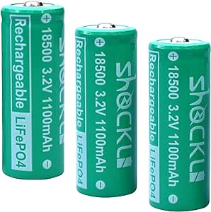18500 3.2V Solar Batteries, shockli 18500 3.2 Volt 1100mAh LiFePO4 Rechargeable Solar Battery for Outdoor Solar Lights (3-Pack)