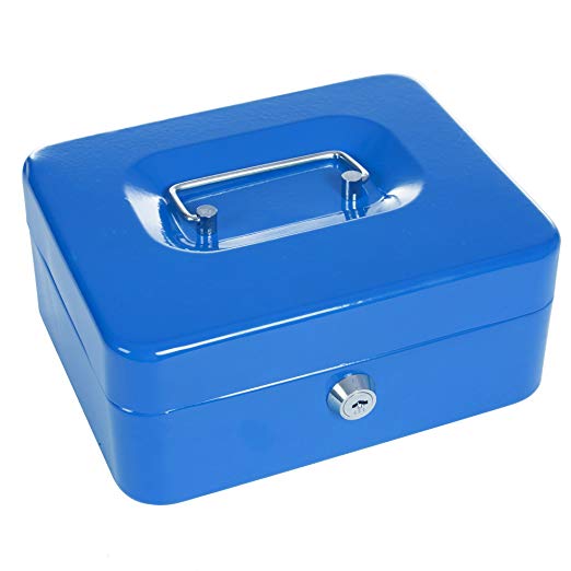 Stalwart 75-0856B 8" Locking Cash Box with Coin Tray, Blue