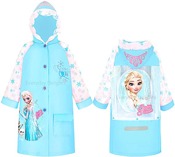 Disney Frozen Queen Elsa Hooded Raincoat Rain Jacket Poncho Outwear for Girls Toddlers Kids Children