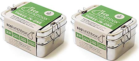 ECOlunchbox Three-in-One Stainless Food Canister & Lunch Box, Pefect for Children's School Lunch & Snacks-Pack Of 2, Regular Size