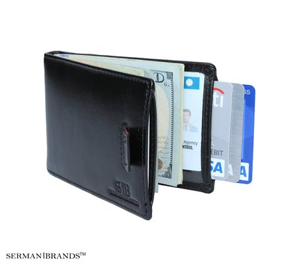 RFID Blocking Bifold Slim Genuine Leather Minimalist Front Pocket Wallets for Men Money Clip