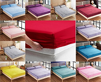 FLANNELETTE 100% Brushed COTTON ~ EXTRA-DEEP 16" (40cm) Fitted Bed Sheets ~ SUPER Soft Fabric 12 COLORS & UK SIZES (White, Double)