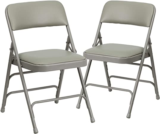 Flash Furniture 2 Pk. HERCULES Series Curved Triple Braced & Double Hinged Gray Vinyl Metal Folding Chair