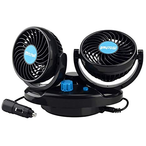 Color You 12V Electric Car Fan 360 Degree Rotatable Dual Head Car Auto Cooling Air Fan Powerful 2 Speed Quiet Ventilation Dashboard Oscillating Car Fans Summer Cooling Air Circulator