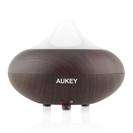 AUKEY Aroma Diffuser 110ML with 7 Color LED Light Change Essential Oil Humidifier Dark Wood Grain Ultrasonic Aromatherapy Cool Mist and Auto Timer for Bedroom , Baby Room and Office