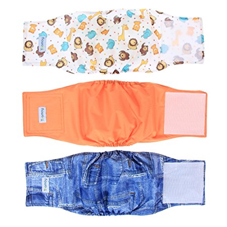 Teamoy Resuable Wrap Diapers for Male Dogs, Washable Puppy Belly Band Pack of 3