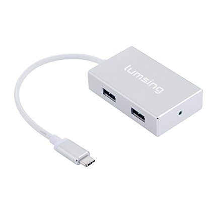 Lumsing 25cm USB 3.1 Type-C male Multiple 4 Port Aluminum Hub Adapter Portable for Apple New Macbook 12 Inch, Chromebook Pixel and Other Type-C Supported Devices(Sliver)