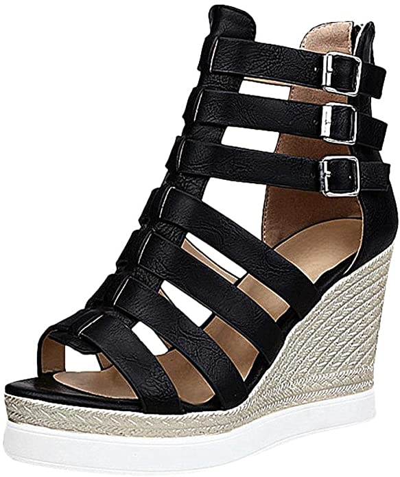Latasa Womens Strappy Ankle High Gladiator Wedges Sandals