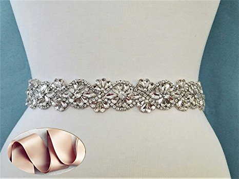 QueenDream Wedding Sash Belt Champagne rhinestone wedding belt Handmade