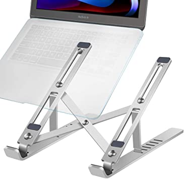 Gshine Laptop Stand, Multi-Angle Adjustable Aluminum Notebook Stand, Foldable Non-Slip Computer Holder for MacBook Pro/Air, HP, Acer, Asus, Sony, Dell, Surface, More 10-15.6 Inch Notebooks - Silver