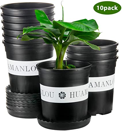 Flower Pot, ZOUTOG 1 Gallon Planters, Nursery Pots with Drainage Hole and Tray, Pack of 10, Plants not Included, Black