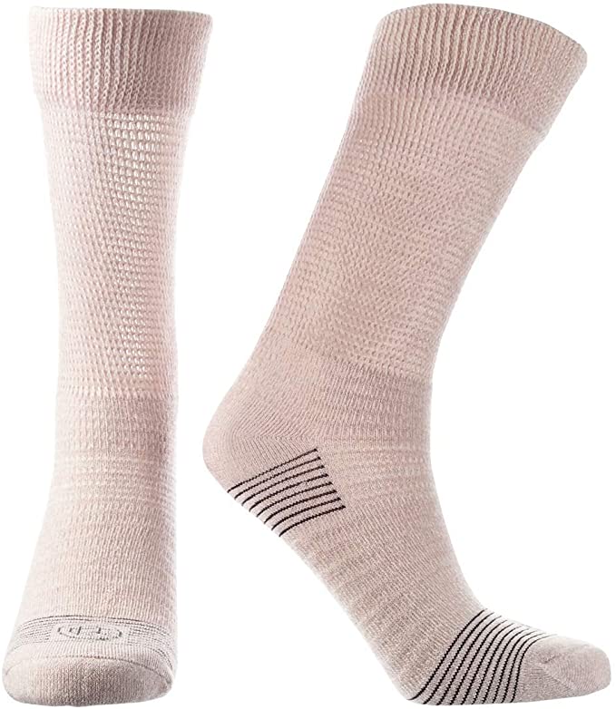 Doctor's Choice Women's Diabetic & Neuropathy Socks, Non-Binding Cushion Crew with Aloe, Antimicrobial, Ventilation, and Seamless Toe, Single Pair, Pink, Womens Shoe Size 6-10