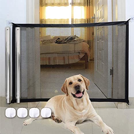 Cherioll Pet Safety Gate Magic Dog Gate Magic Gate for Dog,Safe Guard Install Anywhere, Portable Mesh Folding Safety Fence,Keep Your Baby and Pets Away from Kitchen and Outdoor