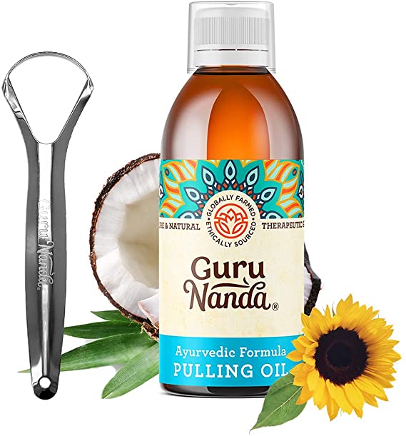 GuruNanda Original Oil Pulling Oil - Alcohol Free, Fluoride Free Vegan Natural Mouthwash. Ayurvedic Blend of Pure Oils & Peppermint Oil Essential Oil - helps Healthy Gums, Bad Breath & Teeth Whitening