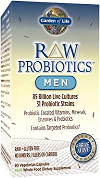 Garden of Life - RAW Probiotics Men - Acidophilus and Bifidobacteria Probiotic-Created Vitamins, Minerals, Enzymes and Prebiotics - Gluten and Soy-Free, Non-GMO - 90 Vegetarian Capsules (Shipped Cold)