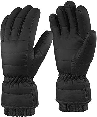 Andake Ski Gloves Mittens for Men, Thermal Breathable 90% Down Gloves, -40°F Cold Resistant and Waterproof, Warm Winter Gloves with Non-Slip Palm, Great to Keep Hands Warm in Cold Weather Black S/M